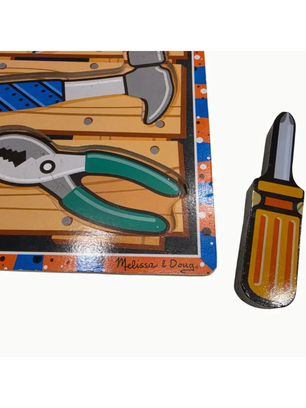 Melissa & Doug Fresh Start Chunky Wooden Tools Puzzle 8 Pc Complete Toddler Toy